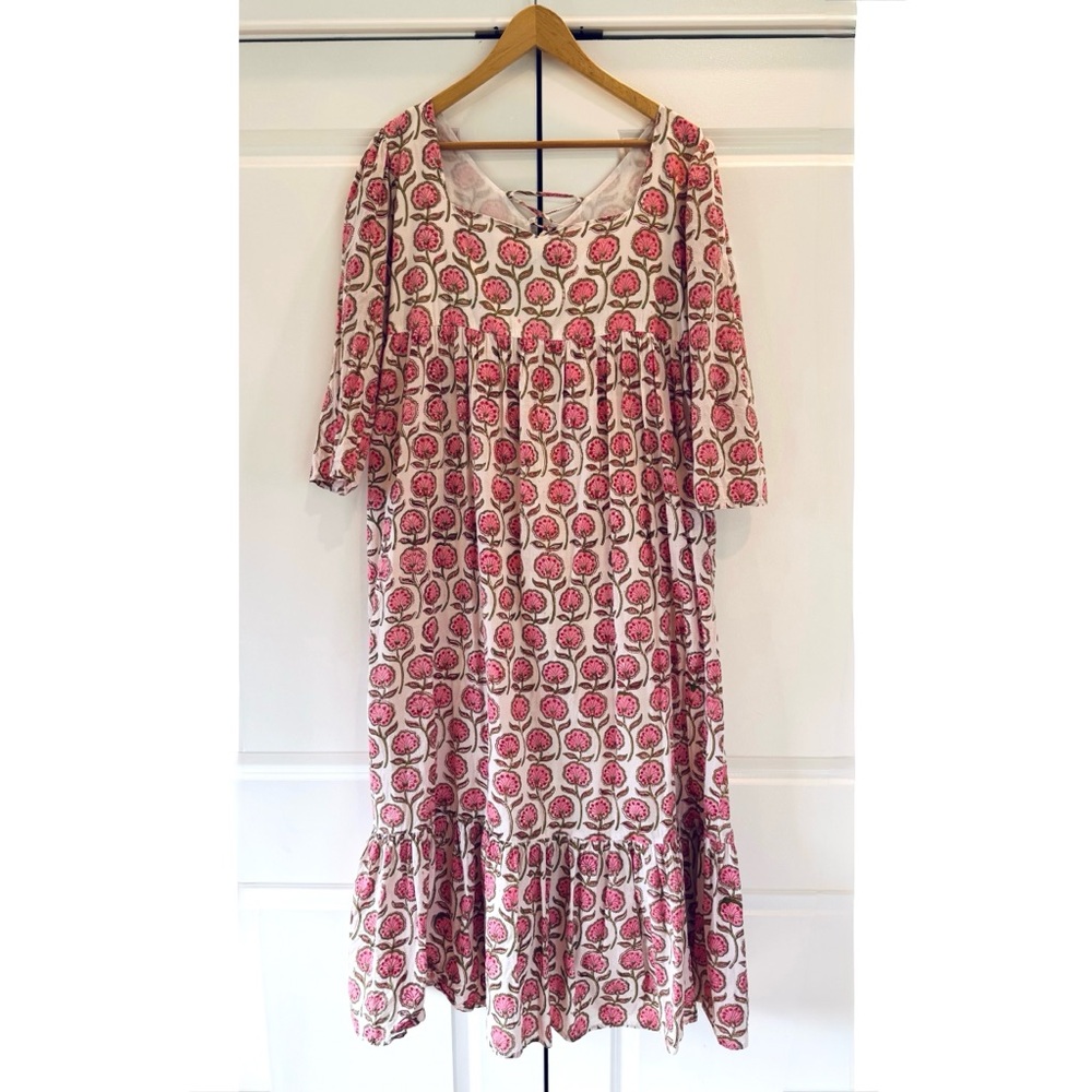 Madison Mathews Heyward Maxi Dress cotton block print day nap house dress size L